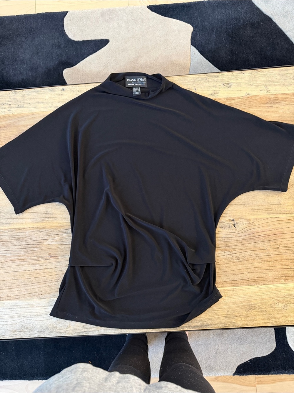 Frank Lyman Design Black Draped Short Sleeve Top